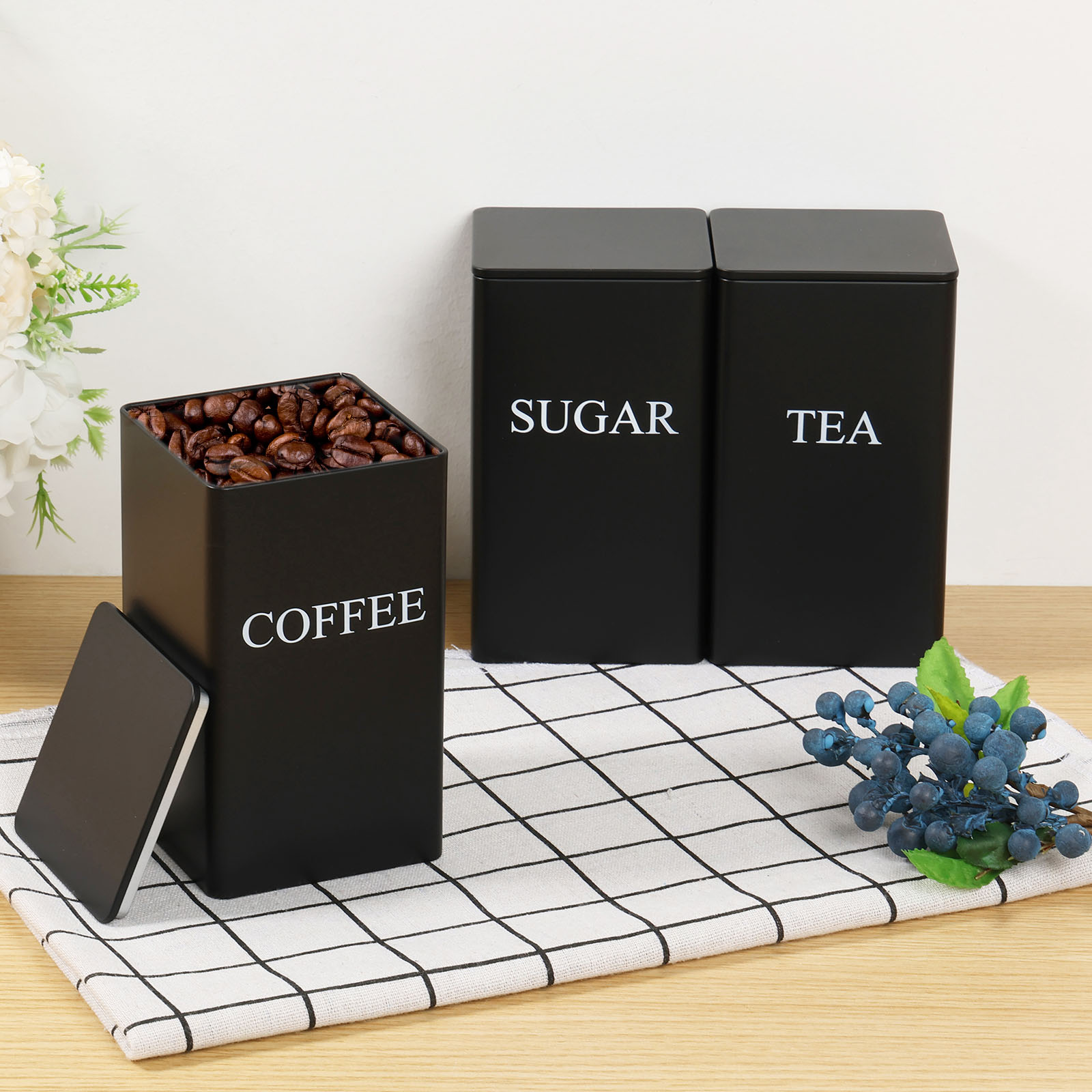 Coffee Tea Sugar Canister Set - 3 قطعة علب تخزين حبوب البن