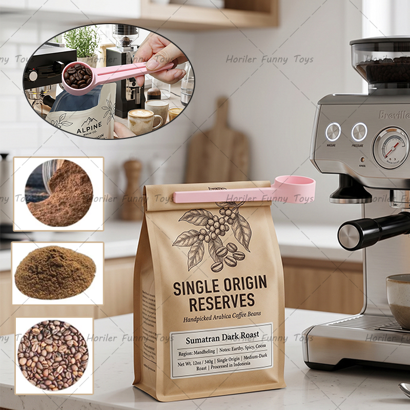 Coffee Tea Beans - ملاعق قهوة مع مشابك للأكياس، ملاعق