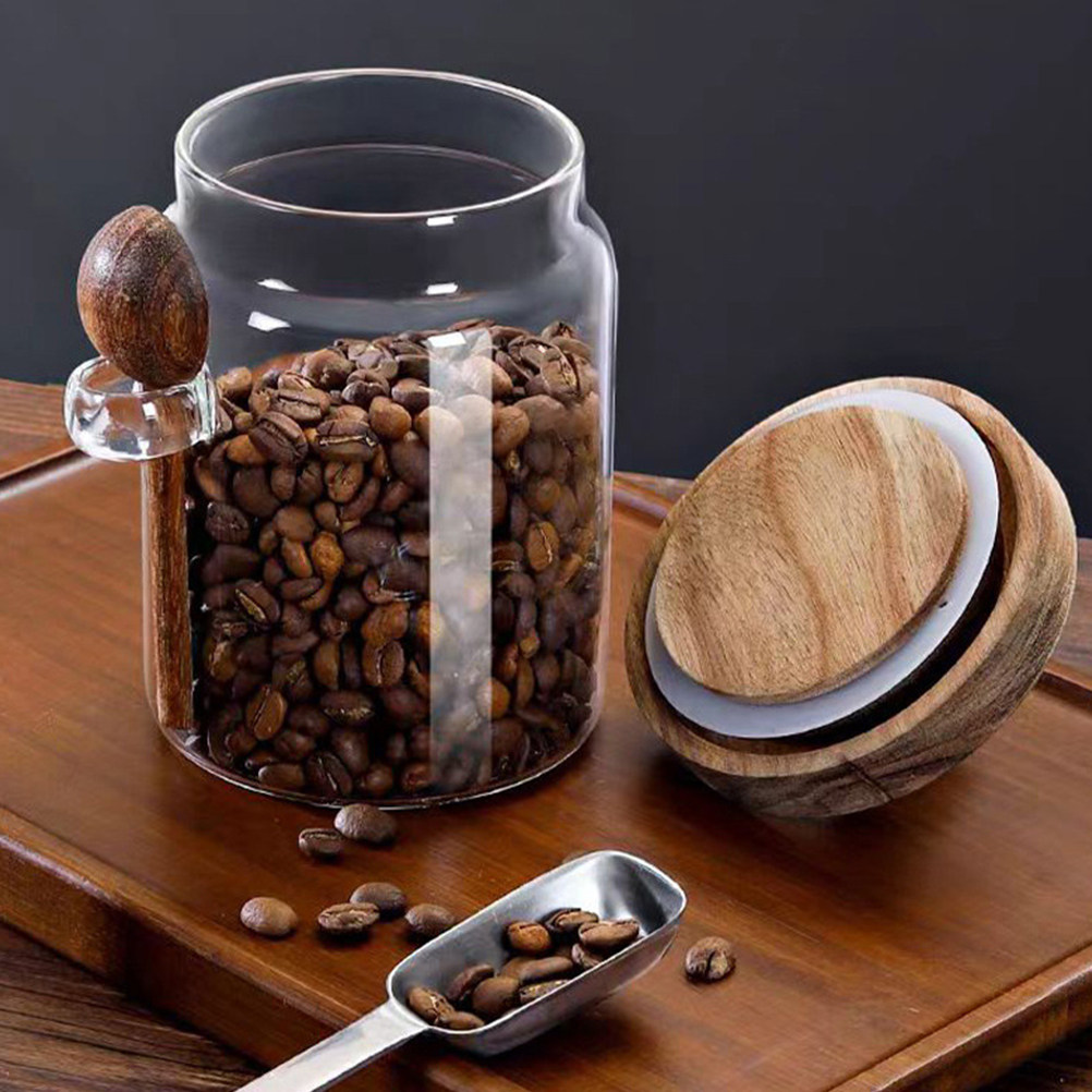 Coffee Tea Beans - وعاء زجاجي لتخزين حبوب القهوة محكم