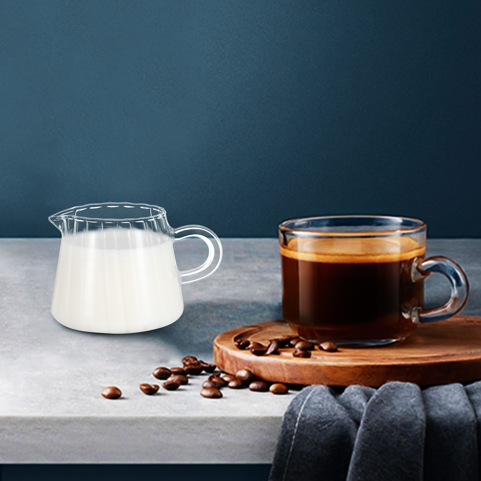 Coffee Tea Creamer - إبريق حليب زجاجي شفاف من البوروسيليكات