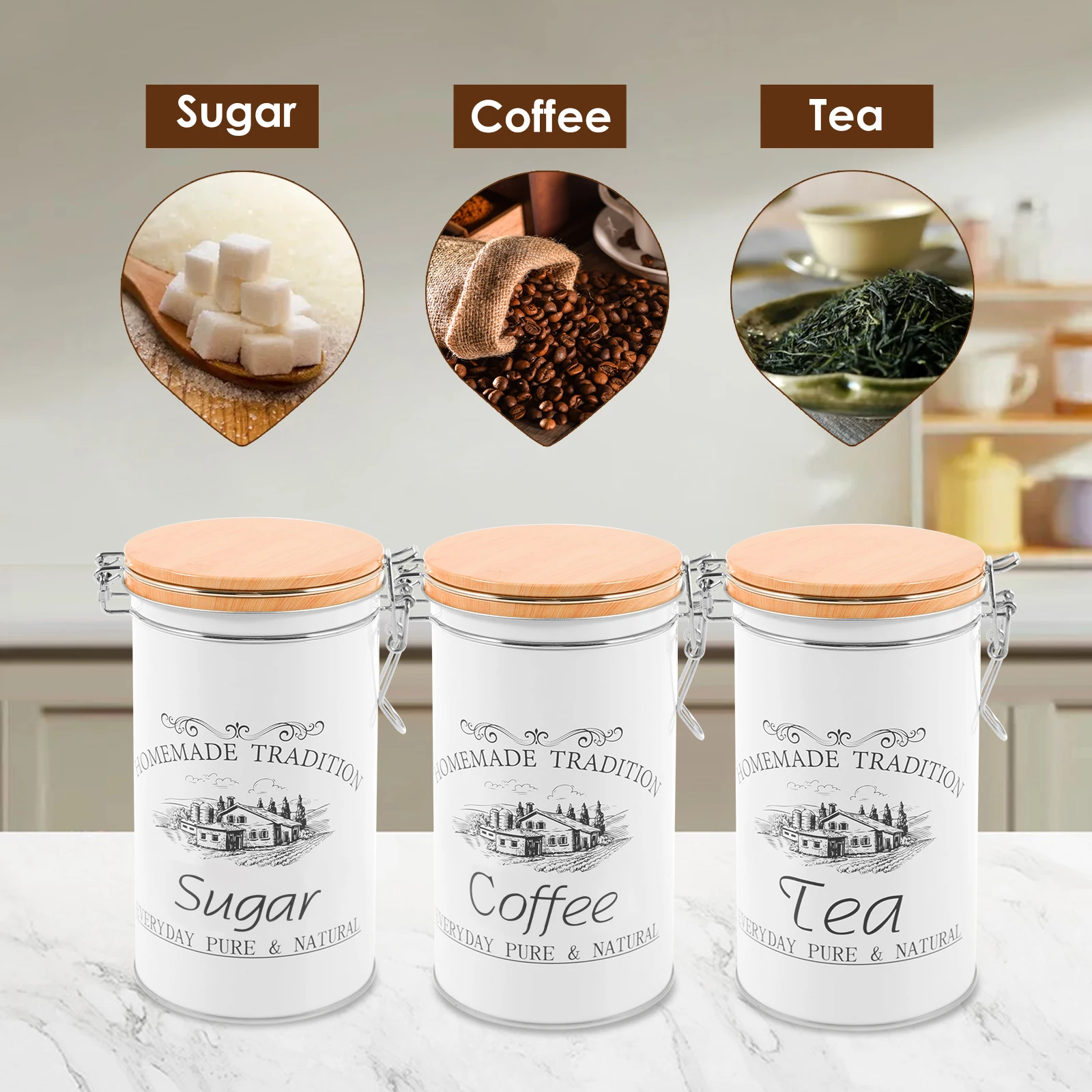 3 قطعة/المجموعة الشاي القهوة ا - مراجعة Coffee Tea Sugar Canister Set وسعره