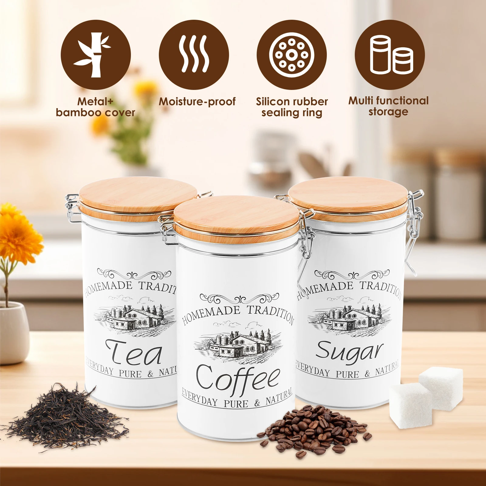 3 قطعة/المجموعة الشاي القهوة ا - مراجعة Coffee Tea Sugar Canister Set وسعره